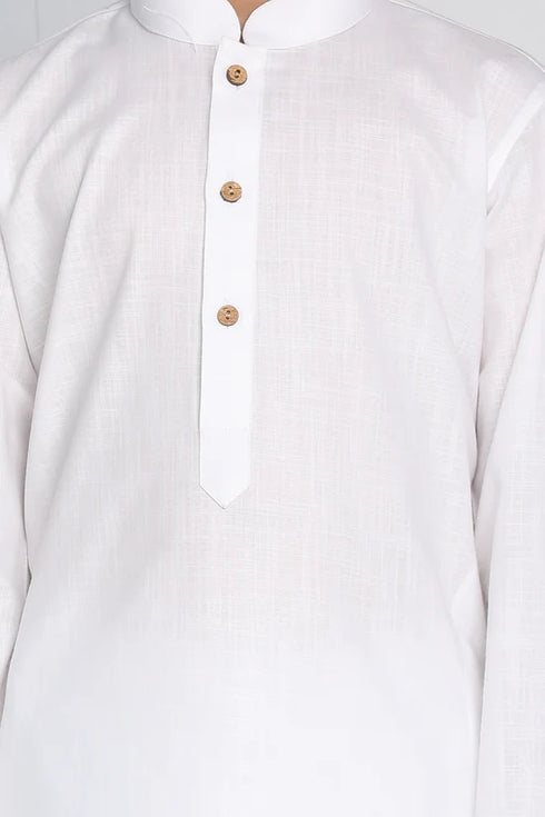 VASTRAMAY White Cotton Baap Beta Kurta Dhoti Set